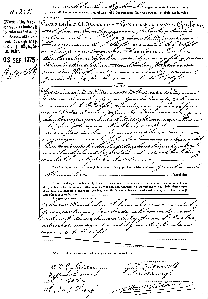 19341128 huw akte 352 Cornelis AL v Galen - Geertruida M Schoneveld